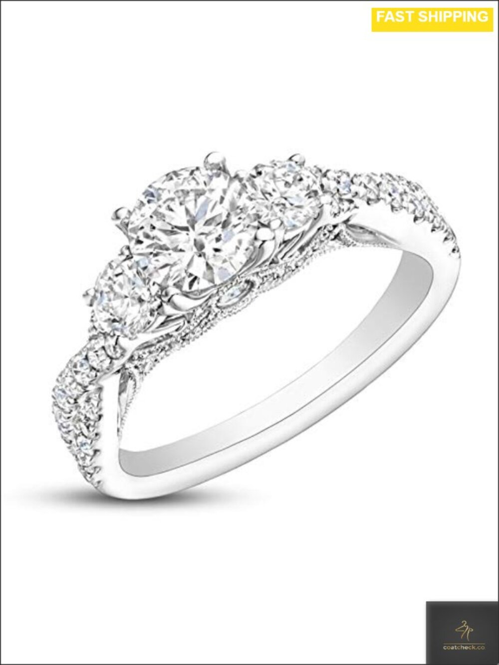 Moissanite Engagement Ring Platinum Plated Silver 1.5 ctw Halo